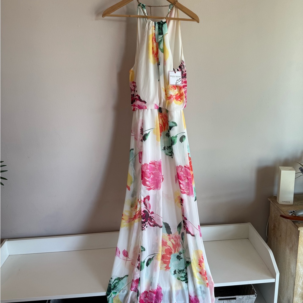 Bisou Bisou Michele Bohbot Floral Halter Maxi Dress White Pink Yellow Size 6 NWT
